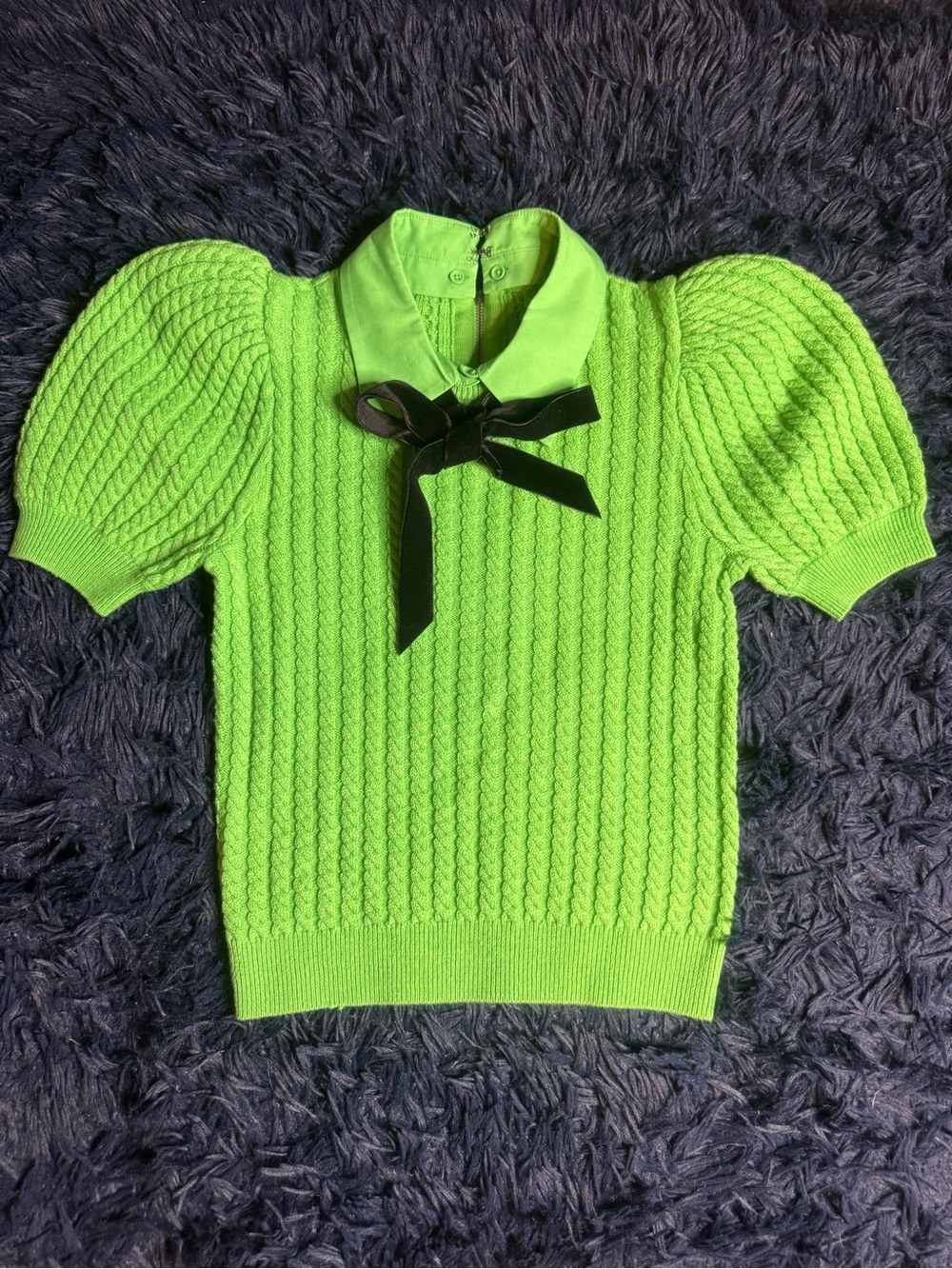 Brand NWOT Alice + Olivia Chase Cable Knit Puff Sleeve Sweater In Green. Size S - Picture 16 of 16